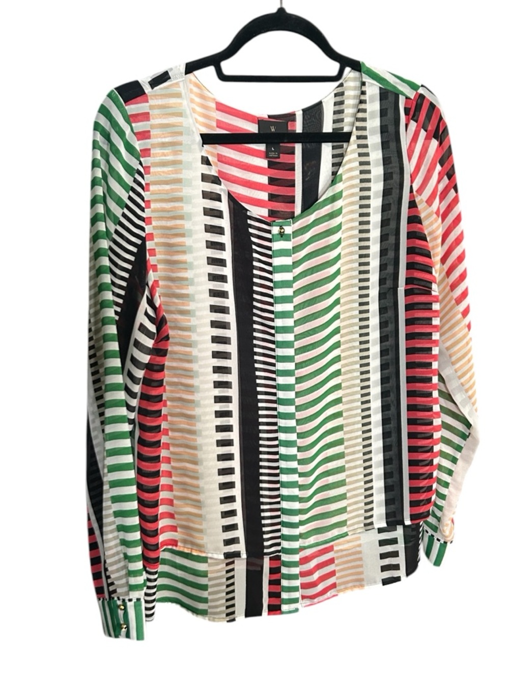 Worthington Multicolor Vertical Stripe Blouse - Green/Red/Black/Peach